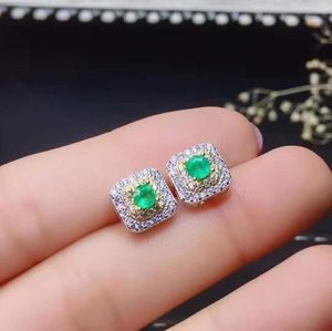 スタッドイヤリング自然と本物の緑のエメラルド宝石美容シルバージュエリーバースデーパーティーギフト
