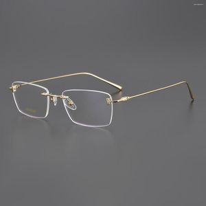 Sonnenbrillenrahmen 2023Men's Business Frameless Ultra Light Prescription Glasses Frame TF5678 Pure Titanium Women's Gold Wire