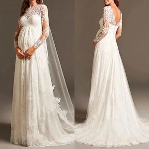 Wedding Dresses Ivory Bridal Gowns A Line Lace Up New Custom O-Neck Long Sleeve Sweep Train Lace Applique White Plus Size Formal