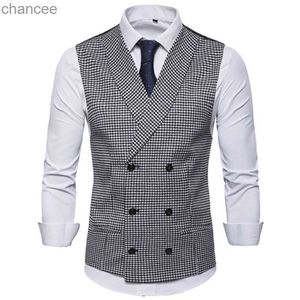 Gilet sportivo formale scozzese da uomo casual gilet casual stile inglese da uomo alla moda con scollo a V doppio petto HKD230828