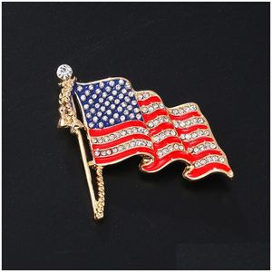 Arts And Crafts Vintage Crystal Flag Brooch Pins Diamond Brooches For Women 4.4X3.9Cm Drop Delivery Home Garden Dhski