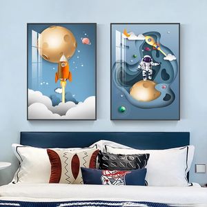 Karikatür Uzay Yıldız Tuval Resim Anime Astronot Posterler ve Baskı Duvar Art Erkek Kız Oda Duvar Resmi Çocuk Odası Yatak Odası Başucu Dekoru Çerçeve Wo6