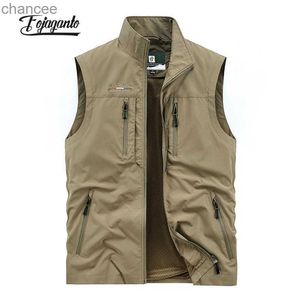 Fojaganto New Men's Leisure Vest Solid Color Tooling Style Watistcoat Thin Fishing Hikingマルチポケットカジュアルルーズベスト男性HKD230828