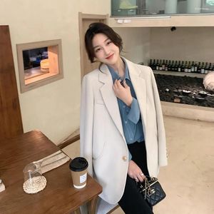 Kvinnors kostymer 2023 Spring Autumn Women Casual kostym Jacka Beige Black Light Coffee Color hackad krage Loose Office Ladies Blazers Coat