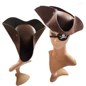 Berets Brown w trudnej sytuacji Tricorn Hat Masquerade Party Cosplay Pirate Women Men Men Aux Skórzane kostiumy CAP CAP