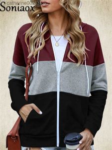 Women's Hoodies Sweatshirts 2022 Autumn Winter Women Dragkedjan Cardigan Sweaters Lady Vintage Casual Loose Long Sleeve Stripe Contrast Color Ytterkläder T230828