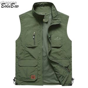 BOLUBAO Mens Malha Colete Multi Bolso Quick Dry Pesca Sem Mangas Jaqueta Repórter Solto Ao Ar Livre Casual Coletes Finas Colete Masculino HKD230828