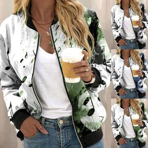 Jaquetas femininas mulheres casual diário leve zip up jaqueta floral impressão casaco gola curta esportes longos para mulher