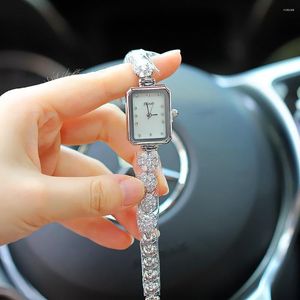Relógios de pulso relógio feminino ponteiro estilo diamante conjunto retângulo quartzo impermeável elegante relógio de pulso para esposa presente de natal 5880