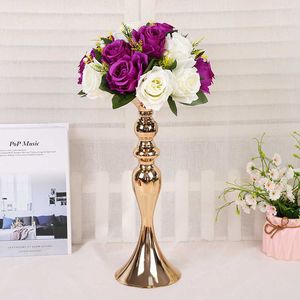 Branco dourado prata vela de metal castiçal flor suporte vaso mesa peça central evento flor rack estrada chumbo decoração do casamento hkd230825 hkd230827