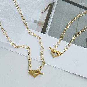 Kedjor mode smycken halsband för kvinnor ihålig kärlek till spänne rostfritt stål halsband persika hjärthals smycken krage para mujer