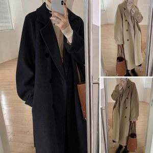 Women's Jackets Women Autumn Winter Coat Loose Long Style Double-breasted Solid Color Thick Sleeve Lapel Lady Woolen With Belt