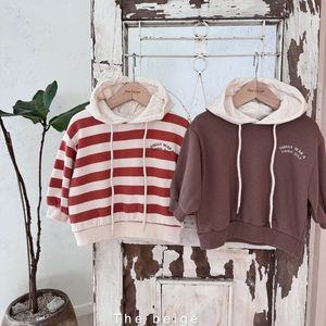 Hoodies Sweatshirts Autumn Boy Children Letter Print Long Sleeves Girl Baby Striped Hooded Loose Sweatshirt Kid Fashion Casual Cotton Tops 230828