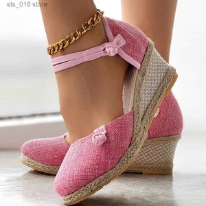 2024 Knot Ankle Strap Button Braided Dress Embroidery Wedge Sandals Woman Comfy Walk Leisure Espadrille Sandal Shoes For Women T230828 814