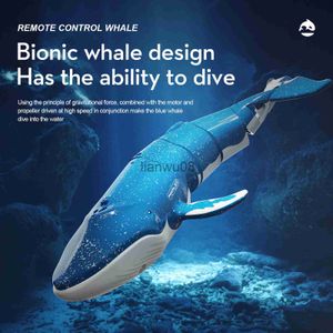 Animais elétricos / RC 24G Mini RC Water Spray Dive Whale Dual Propellerf Drive Impermeável Controle Remoto Sem Fio Baleia Tubarão Presentes Brinquedos para Crianças X0828