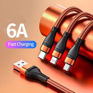 1.2m Tre-i-ett-datakablar Tillbehör 66W 5A Fast Charging Android Type-C för Samsung Galaxy S10 S20 S22 Oppo A5 A9 A32 A72 A92 Realme 7 8 9 Laddningssladd