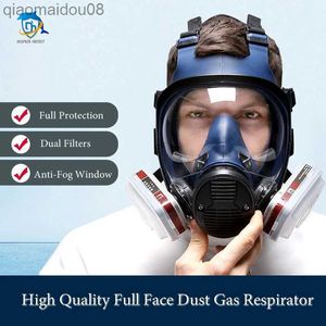 Skyddskläder 7-i-1 Antiförorening Fullt ansikte Cover Respirator Dust Gas Mask Dual Filters för målning Spraying Svetsning Arbetssäkerhetsskydd HKD230826