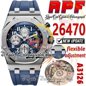 APF 42mm 2647 A3126 Automatisk kronograf Mensklocka Borstad polerad Bezel Blue Textured Dial Rubber Super Edition Eternity Watches Strap Exclusive Technology