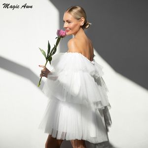 Urban Sexy Dresses Magic Awn White Short Wedding Boho Off the Shoulder Tiersed Puffy Beach Party Gowns Simple Bride Dress for Women 230828