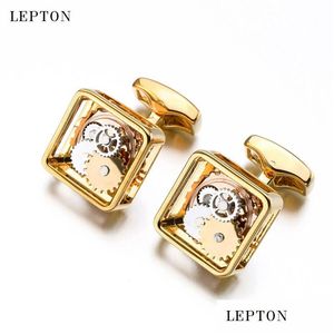 Mankiet Linki Square Steampunk Gear Mankiety Lepton Mechanizm zegarek dla mężczyzn Business Relojes Gemelos T190701 Drop dostawa biżuteria