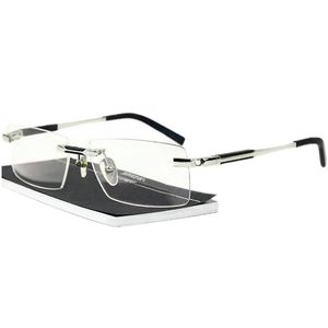 LUX Fashion Men Business óculos retangulares sem aro 52-18-140 Processamento leve de prancha de titânio Armação concisa para prescrição óptica estojo de design completo