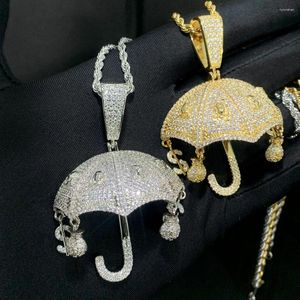 Correntes Bling Cubic Zirconia Pavimentada Rico Dólar Saco de Dinheiro Guarda-chuva Pingente Colar Para Homens Gelado Hip Hop Jóias Acessórios Presentes