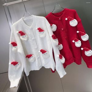 女性用セータークリスマスクリスマス秋冬レトロ刺繍編みセーター女性男性カジュアルウォームかわいい綿カーディガン6または