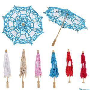Fani Parasols Białe vintage mini bawełniane koronkowe haftowane słońce parasol parasol nowoczesny kwiat dziewcząt DIY Craft Drop dostawa nawet OTF6L