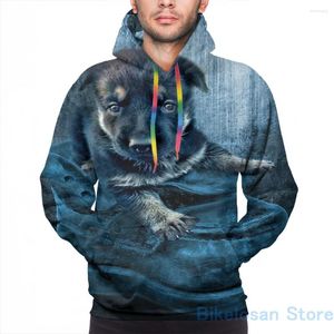 Herren-Kapuzenpullover, Herren-Sweatshirt für Damen, entzückender deutscher Schäferhund-Welpe im Stiefel, Bildkissen-Einkaufstasche, bedruckt, lässiger Kapuzenpullover, Streatwear