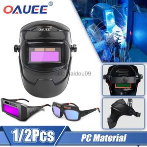 Skyddskläder Oauee Welding Helmet Welder Mask Solar Auto Darking Welding Helmet Goggles Solring Mask Filter Lens för bågsvetslipning Cut HKD230825