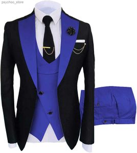 Мужской костюм 3 кусочки формальная мода с твердым плоским цветным