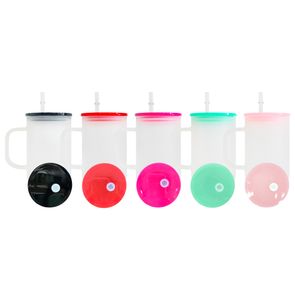 Wholesale bulk 17oz blank sublimation suitable for vinyl crystal frosted high borosilicate glass coffee mugs with plastic pp lid and straw For hot printing