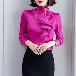 Kvinnors blusar Eleganta kvinnor Chiffon Shirts Female Ladies Spring Summer Slim Tops Fashion Office Lady Wear Suit Shirt S556