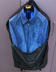 남성 가죽 자켓 가을 Zilli 블루 악어 피부 잉크 재킷 캐주얼 코트
