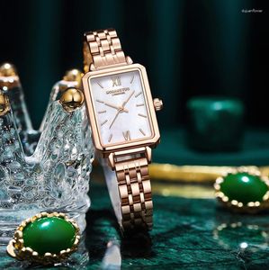 Wristwatches Watches Women 2023 Fritillaria Vintage Rectangular Watch Quartz Stainless Steel Top Fresh Small Ladies