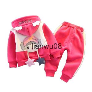 Conjuntos de roupas Novos Meninos Outono Inverno Esportes Terno Crianças Conjunto de Roupas Meninas Dos Desenhos Animados Grosso Veludo Hoodies Calças 2 PCS Crianças Moda Tracksuit X0828