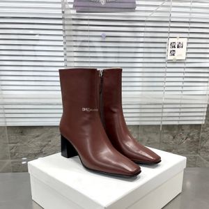 Nova moda tornozelo botas ocidentais zíper apontado dedo do pé bloco saltos grossos botas de sola de couro para grils mulheres designer de luxo vestido sapatos fábrica calçado tamanho 35-40