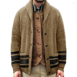 Suéter masculino moda britânica, casaco de malha, gola polo, manga comprida, cardigã jacquard