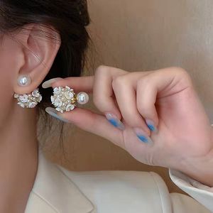 White Shell Flower Pearl Stud Earrings For Women Ball Double Side Elegant Earrings set Exquisite Vintage Fashion Jewelry Wholesale YME020