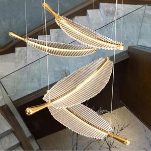 Chandeliers Modern Staircase Chandelier LED El Parlor Restaurant Leaf Art Designer Pendant Lamp Decoration Creative Long