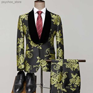 2022 Последние брюки Slim Fit Свадебные костюмы для мужчин зеленый желтый жаккардовый шаль, лаком