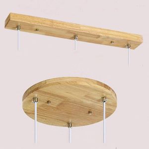 Lamp Holders Vintage Wood Base Round Rectangular 30cm 50cm 3 Heads DIY Chandelier Wooden Ceiling Hanging Lighting Accessories