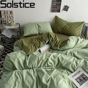 Sängkläder set Solstice Home Textile King Twin Bedding Sets Kid Teen Bedlinen Solid Light Green Däcke Cover Bedroom Platt Sheet Pillow Cases 230827
