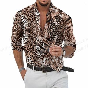 Men's Casual Shirts Long Sleeve Hawaii Men Fashion Shirt Leopard Blouses Cuba Beach Blouse Clothing Turn Over Vocation Camisas