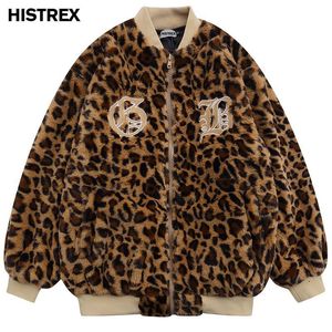 Erkekler Down Parkas Faux Kürk Parkas Erkekler Hip Hop Leopar Baskı Katlı Kış Polar Çıkışları Harajuku Beyzbol Ceketleri Kpop Street Giyim y2k Giysileri 230828