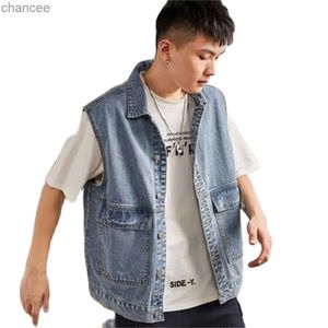 Sleeveless Jacket Casual Jeans Waistcoat Fashion Male Tops Gilet Autumn Outerwear Spring New Men Denim Vest Loose Korean Pocket HKD230828