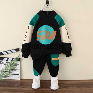 Conjuntos de roupas Meninos Roupas Conjuntos Outono Inverno Crianças Grosso Veludo Moletons Calças 2 Pcs Tracksuits para Bebê 1 a 7 Anos Crianças Esportes Terno X0828