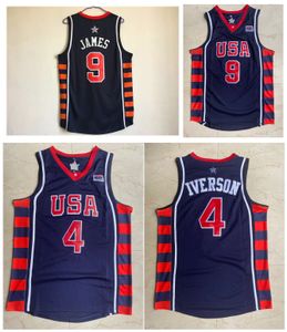 2004 Team USA LeBron James Allen Iverson Basketballtrikot Throwback Blau Größe S-XXL