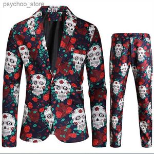 (Blazer + Pants) Men Halloween Thin Suit Classic Men's Printed Business Casual Dress 2 -częściowy zestaw Q230828