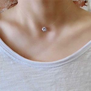 Pendant Necklaces Invisible Fish Line Crystal Necklace Pendants Neck Zircon Women Clavicle Chain Lady Feminino Collar